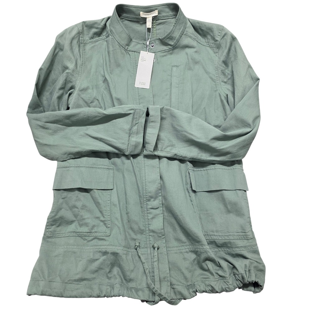 $218 NWT Eileen Fisher Nori Green Soft Organic Cotton Twill Stand Collar Jacket